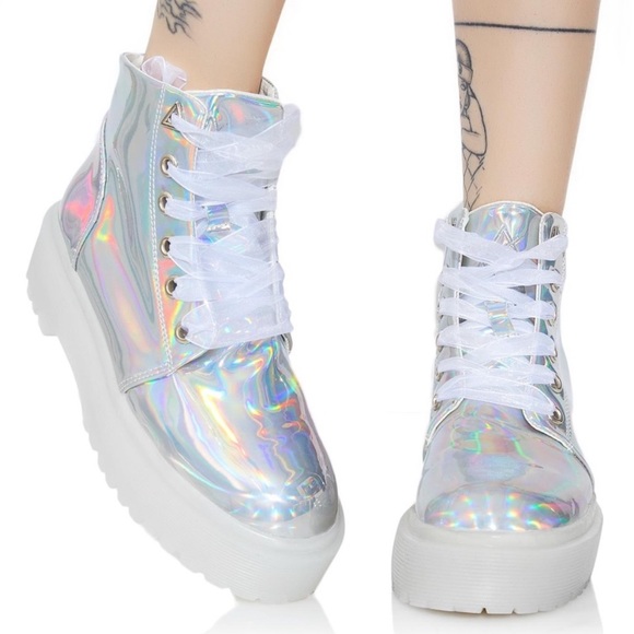 YRU Shoes - YRU RARE Slayer Hologram Platform Combat Boots